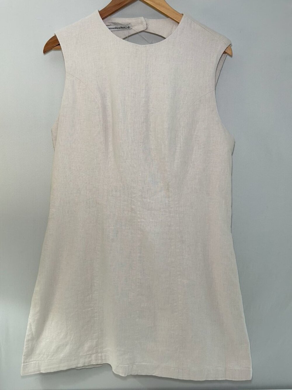 Abercrombie Linen Blend Mini Dress Cream Sleeveless Summer Shift NWT M - Picture 3 of 8